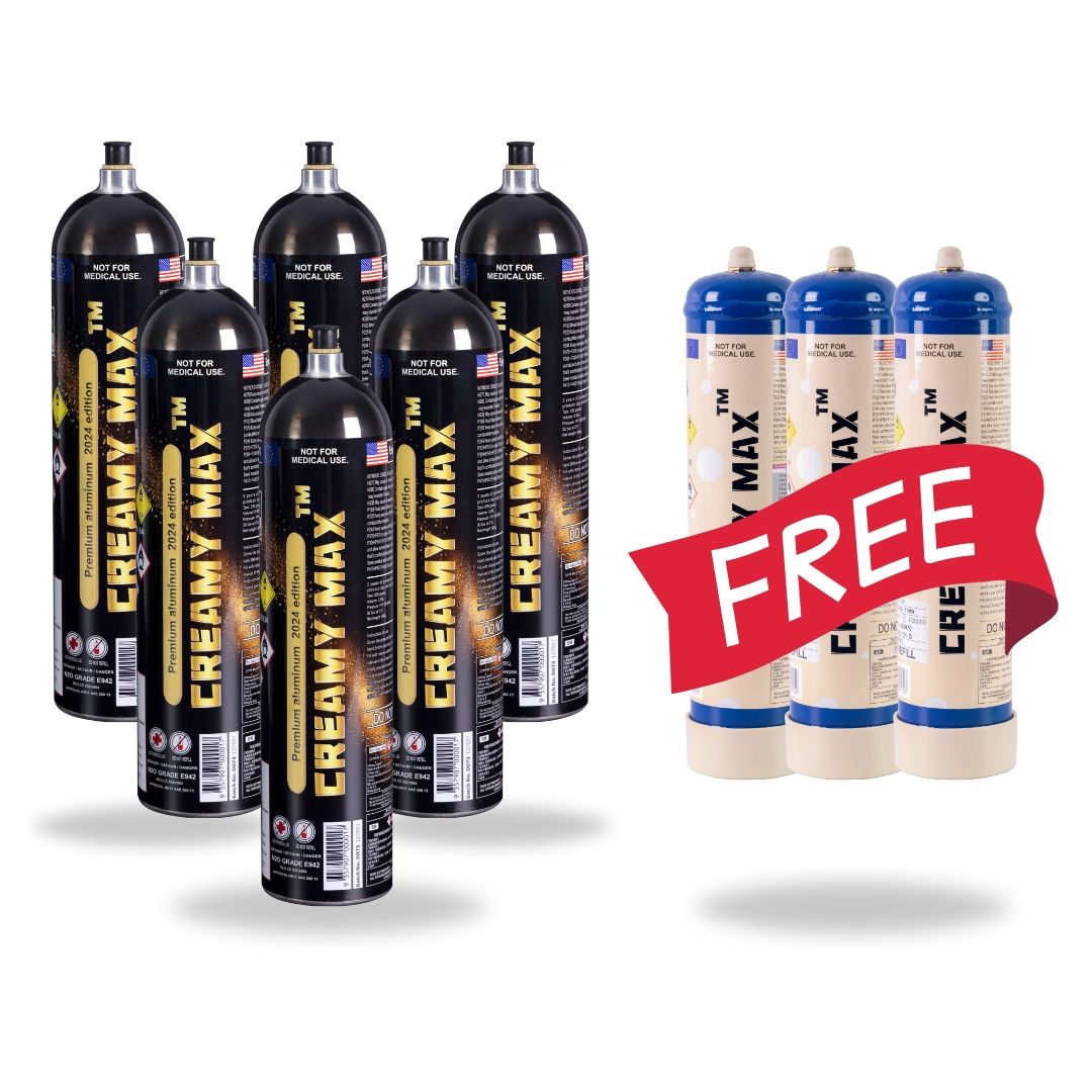 6 x 640g Creamy Max Aluminum Cream Chargers + FREE 3 x 660g Cream Chargers