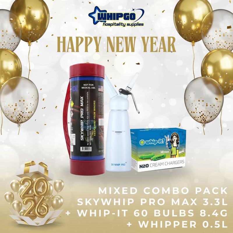 ONLY $198.99: SKYWHIP PRO MAX 3.3L + 60 Bulbs Whip-it Professional 8G Cream Chargers + 0.5L Whipper