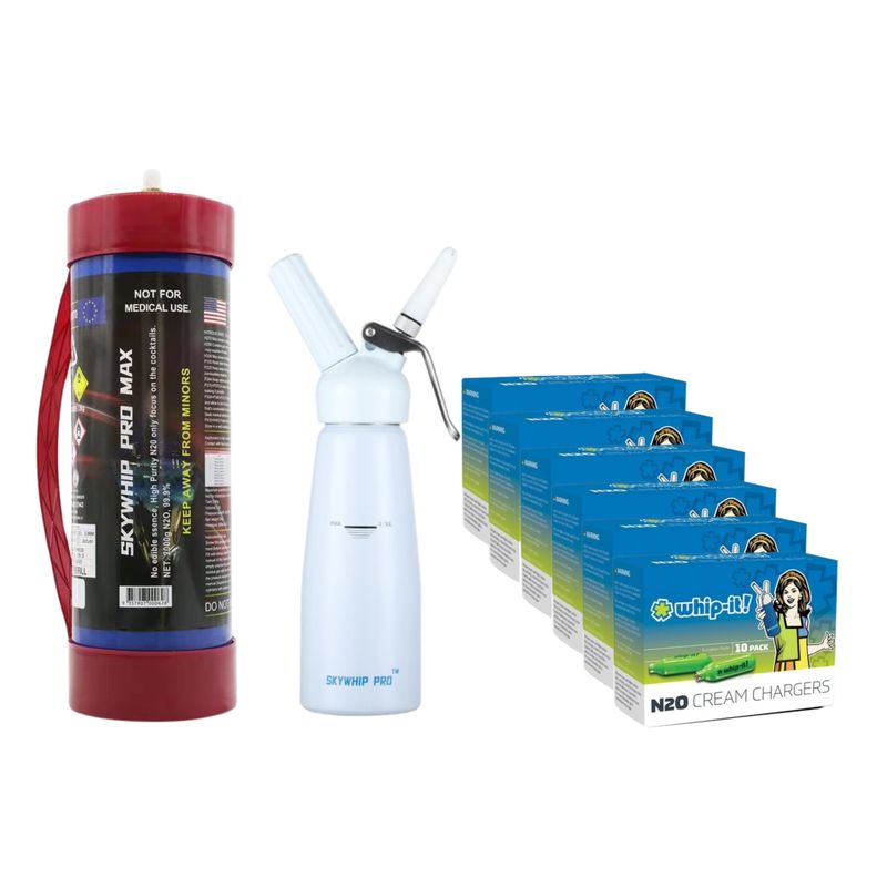 ONLY $198.99: SKYWHIP PRO MAX 3.3L + 60 Bulbs Whip-it Professional 8G Cream Chargers + 0.5L Whipper