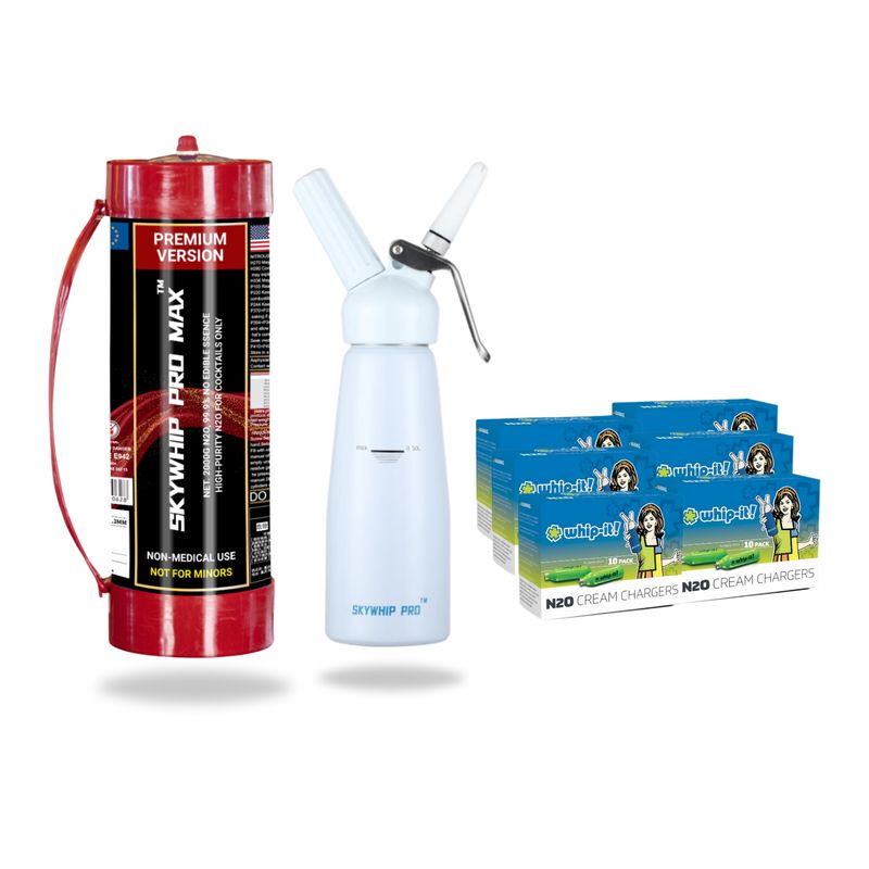 ONLY $198.99: SKYWHIP PRO MAX PREMIUM VERSION 3.3L + 60 Bulbs Whip-it Professional 8G Cream Chargers + 0.5L Whipper
