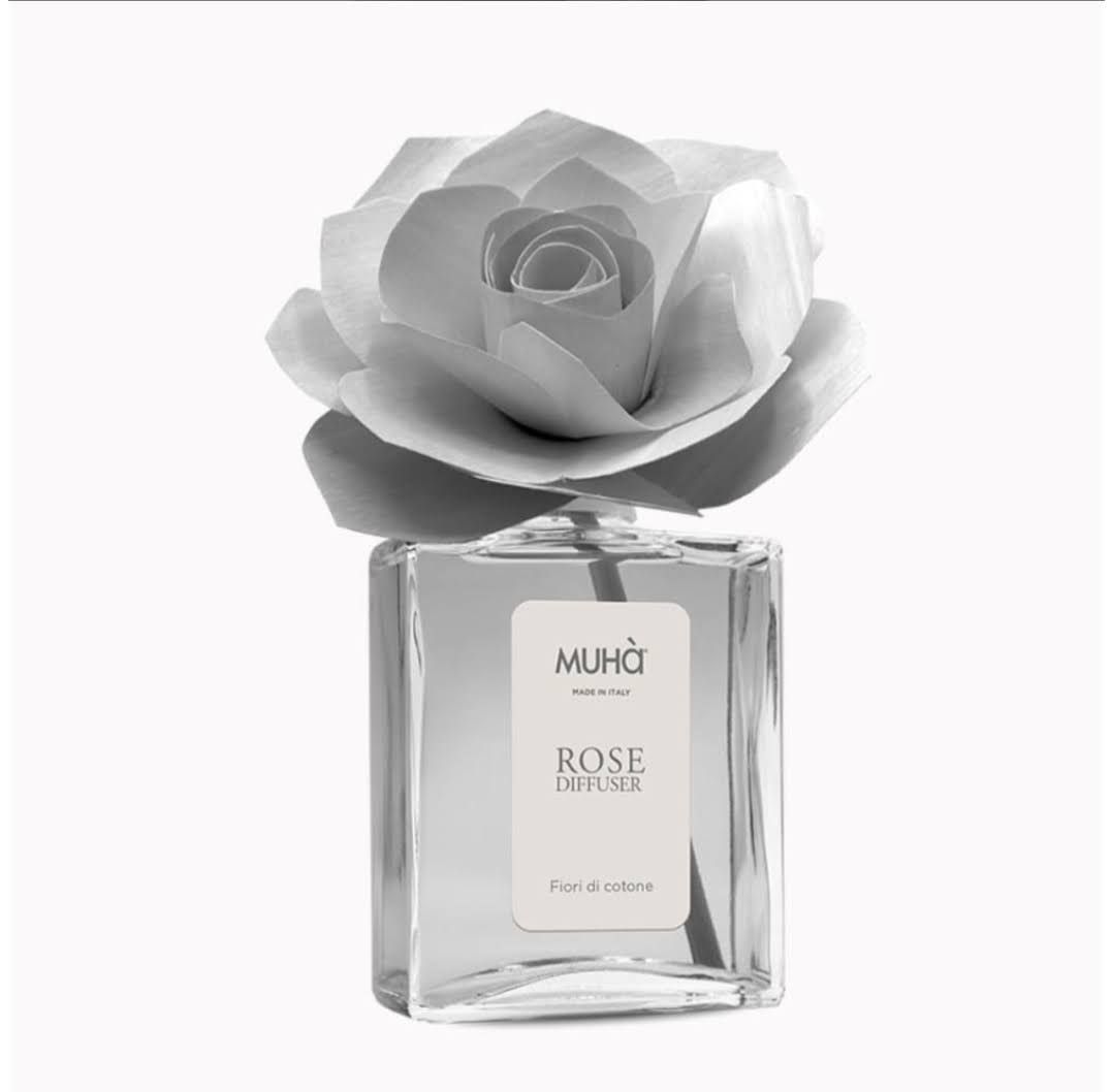 MUHÀ Profumatore d’Ambiente Rose Diffuser Fiori di Cotone Rosa Grigia 200ML