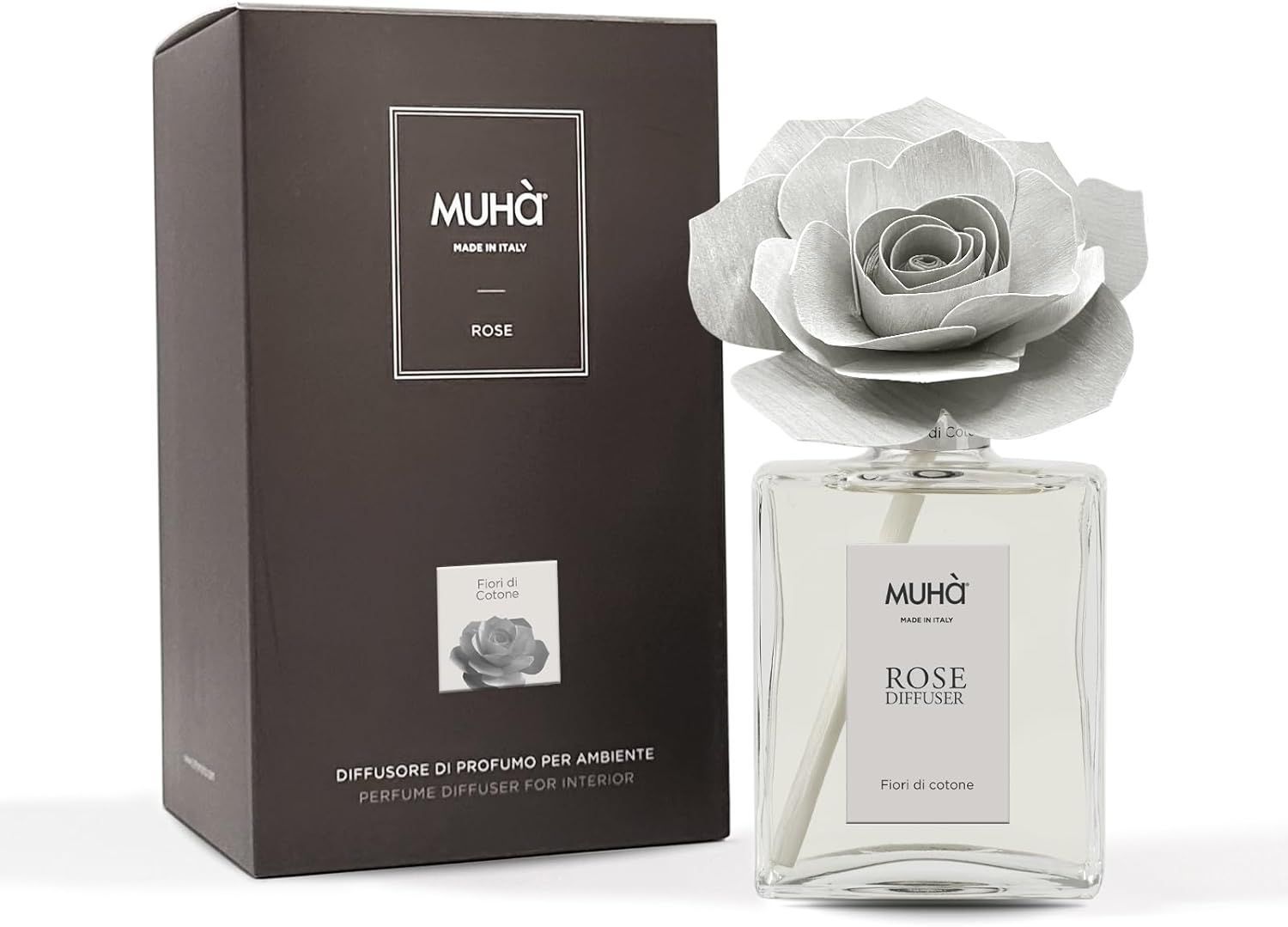 MUHÀ Profumatore d’Ambiente Rose Fiori di Cotone Rosa Grigia 200ML