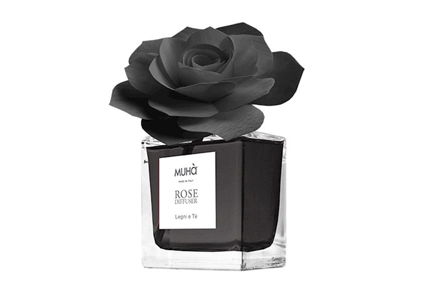 MUHÀ Diffusore Profumatore D&#39;ambiente Flower Diffuser Rosa Nera 100ML - Fragranza Legni e Tè per Atmosfere Rilassanti