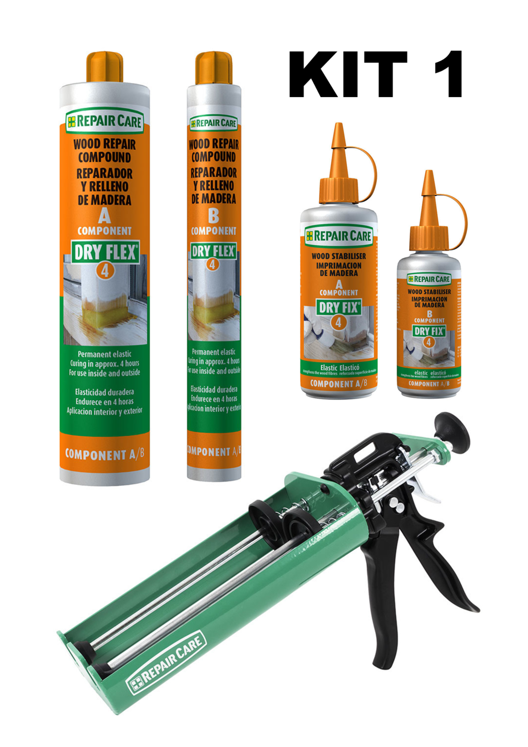 STARTER KIT 1 - Repair Care Dry Flex 4, Dry Fix Uni and Metal Dosing Gun Kit