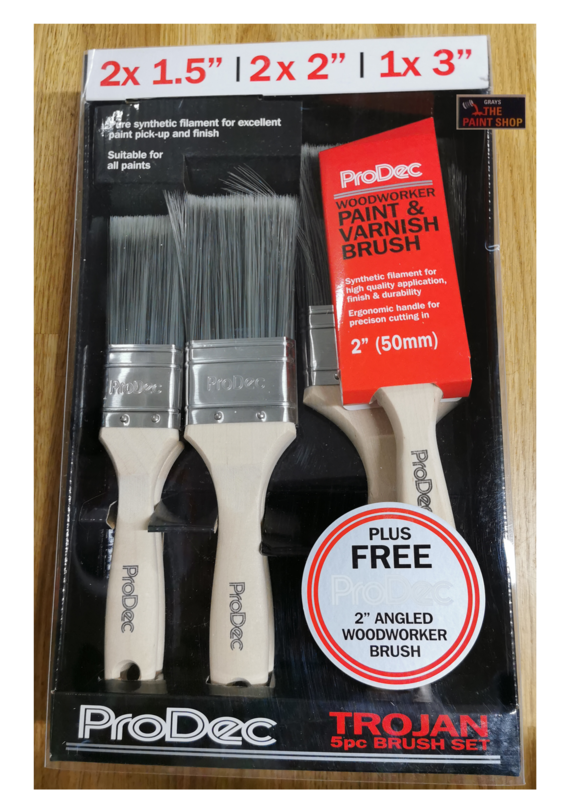 Prodec Trojan Brush Set - 2x 1.5", 2x 2", 1x 3" and a FREE ProDec Woodworker brush