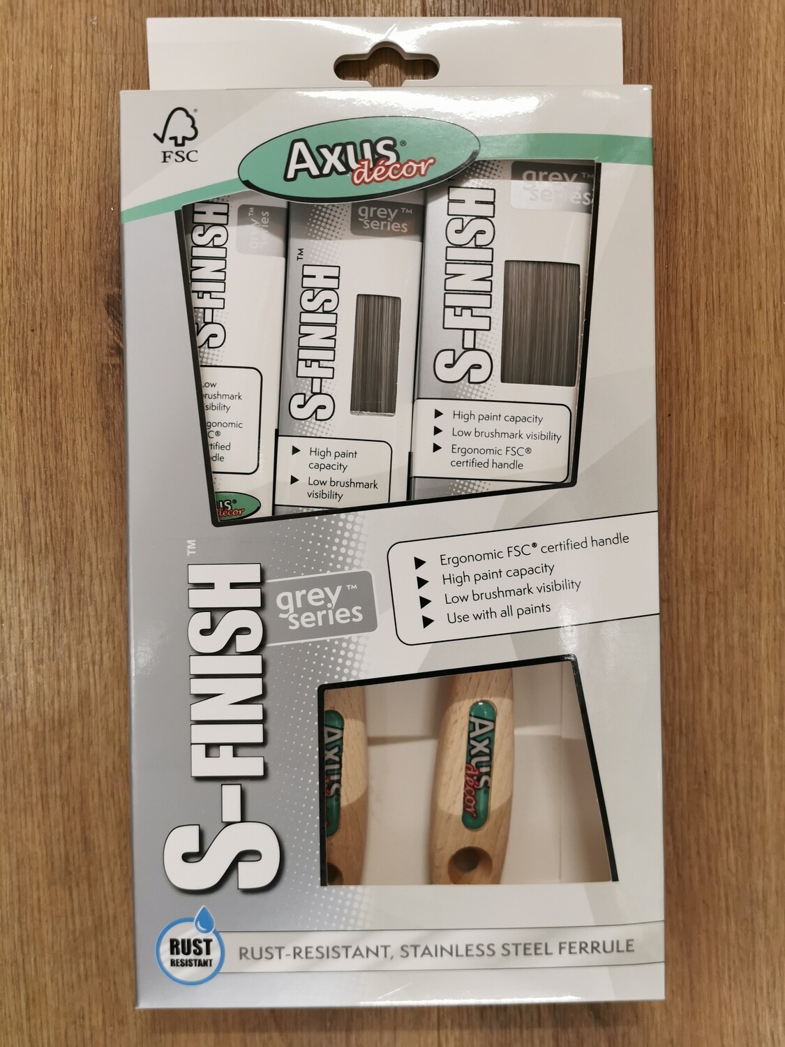 Axus Decor S-Finish Grey 3 Piece Brush Set (1 x 1", 1 x1.5" & 1 x 2)
