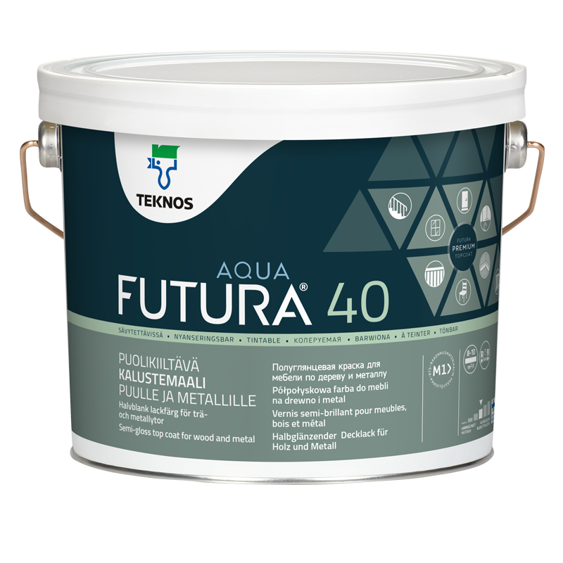 Teknos Futura Aqua 40 Satin Top Coat Colour 0.9L & 2.7L (click here to select colour & size) Prices From