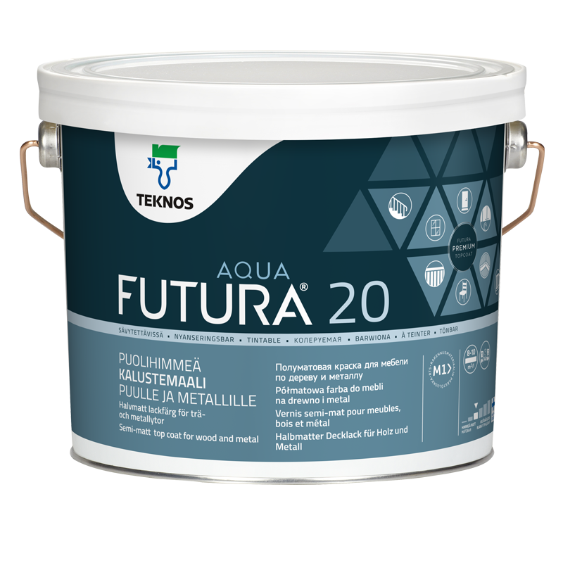 Teknos Futura Aqua 20 Semi Matt (eggshell) Top Coat Colour 0.9L & 2.7L (click here to select colour & size) Prices From