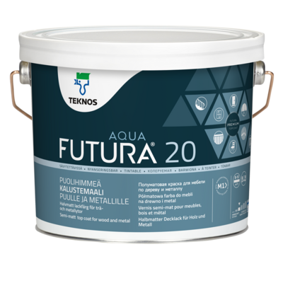 Teknos Futura Aqua 20 Semi Matt (eggshell) Top Coat Colour 0.9L & 2.7L (click here to select size) Prices From