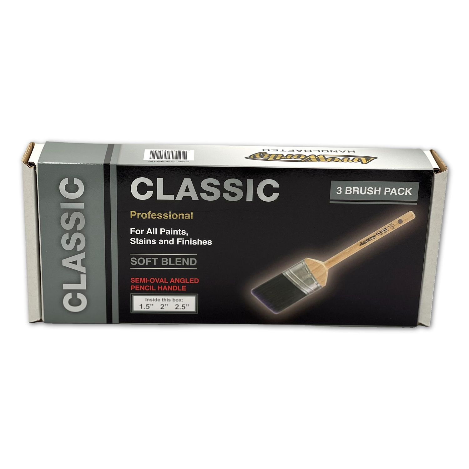 Arroworthy Classic Pencil Handle Oval Angled 3 Brush Set 1.5", 2" & 2.5"
