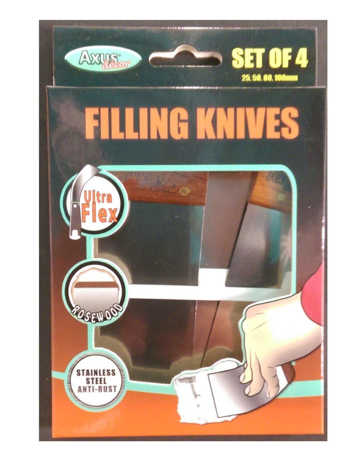 Axus Decor Rosewood Handle Stainless Steel Flexible Filling Knife Set (25mm, 50mm, 80mm, 100mm)