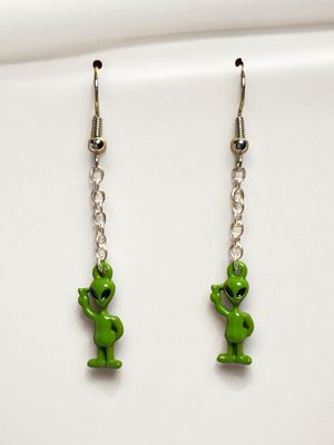 Green Alien Charm Earrings
