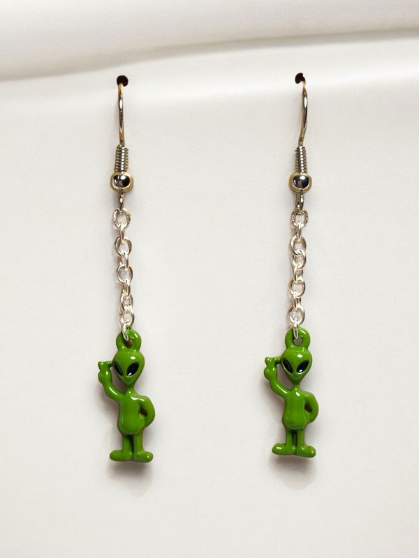 Green Alien Charm Earrings