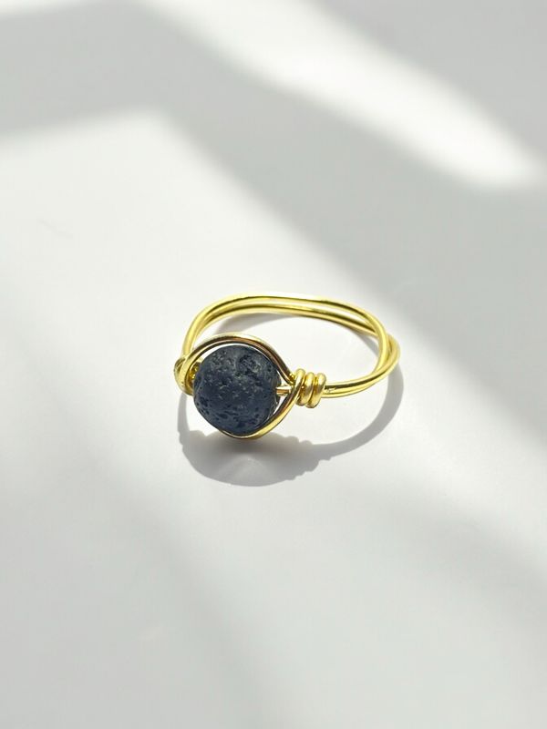 Wire-Wrapped Lava Stone Ring