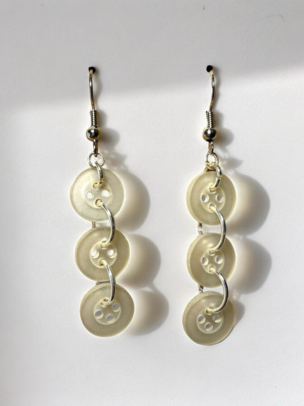 Cream Button Earrings