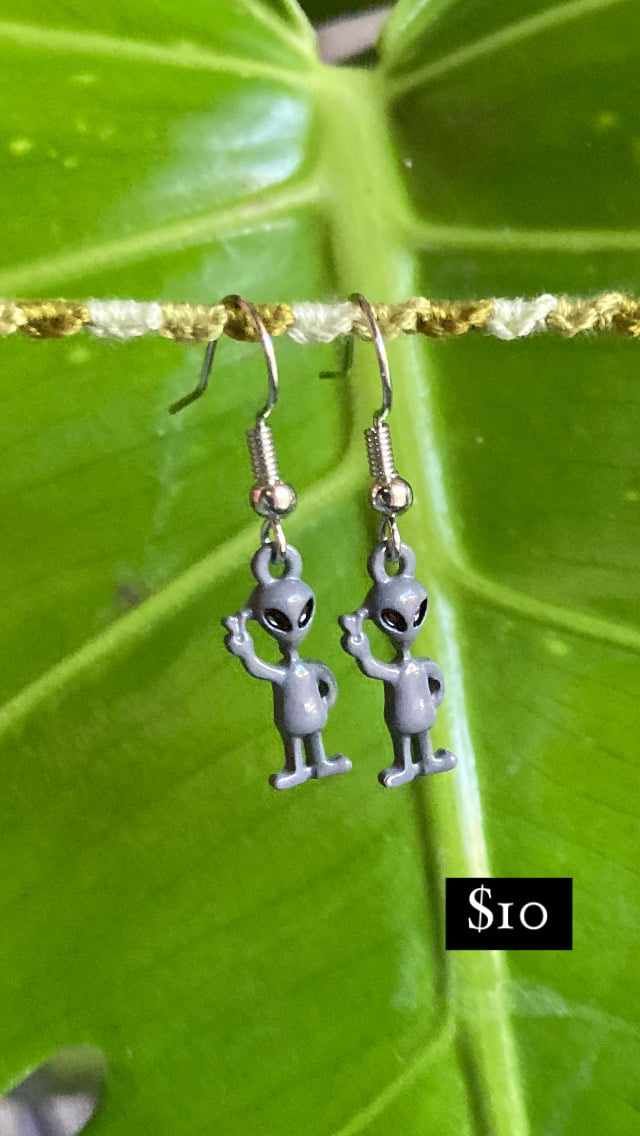 Grey Alien Charm Earrings