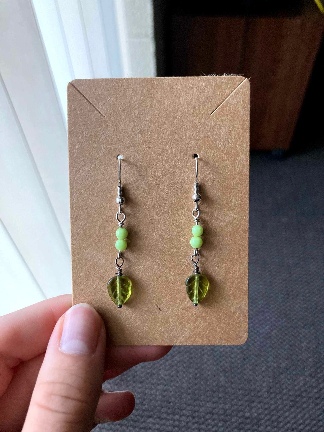 Sage Glass Leaf Earrings