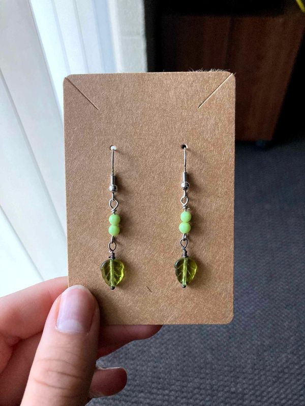 Sage Glass Leaf Earrings