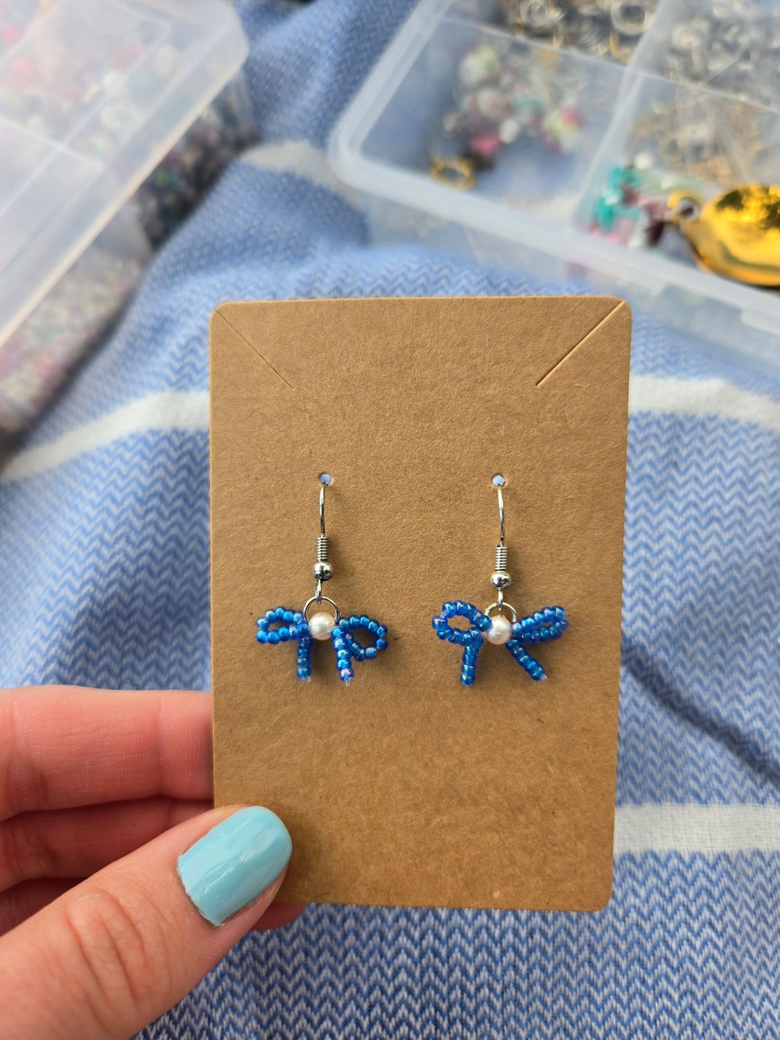 Dark Blue Bow Earrings