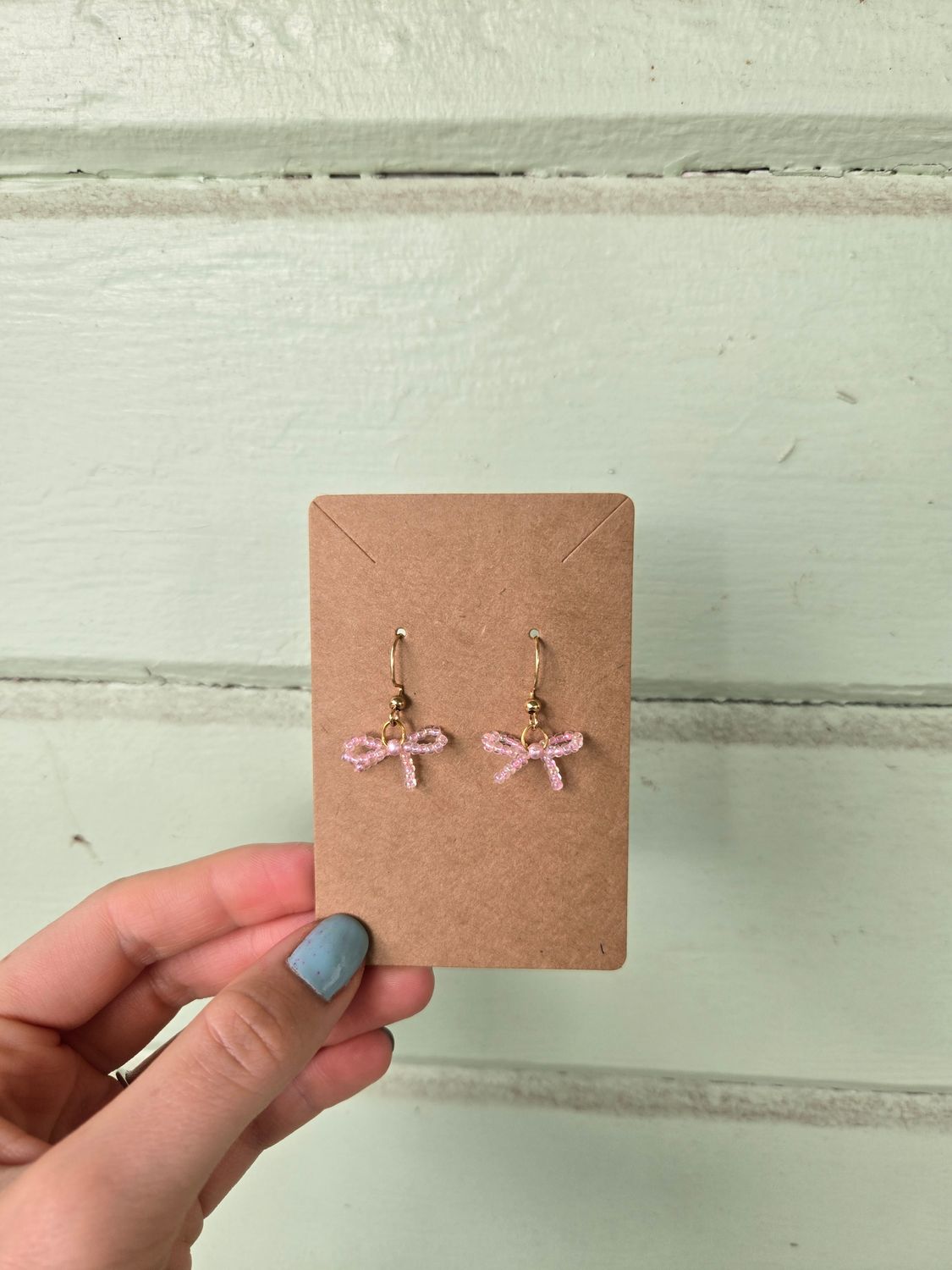 Pink Bow Earrings (Gold)