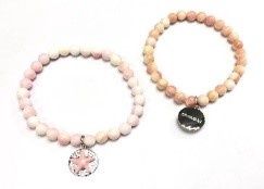 Queen Conch 8&quot; 8mm Bead Stretch Bracelet w. Starfish in CZ Circle Charm