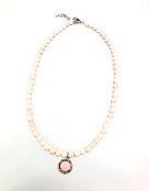 Queen Conch 18" 8mm Bead Necklace w.SS Clam in Circle Charm