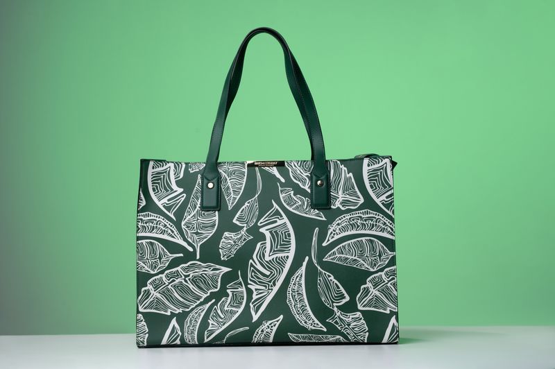 PM Tote Emerald Green Banana Leaves