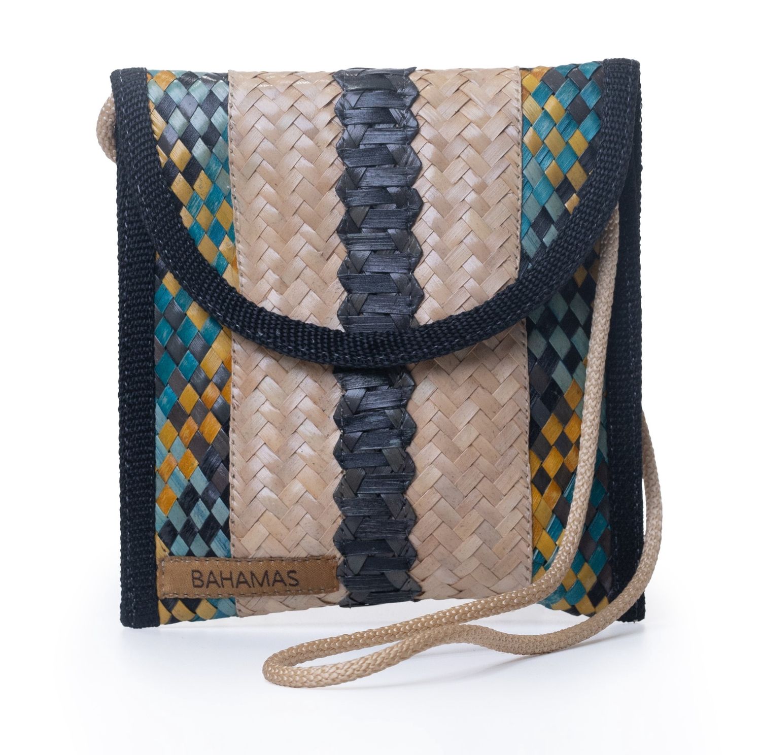 Medium Straw Pouch - Black, Aqua, &amp; Yellow