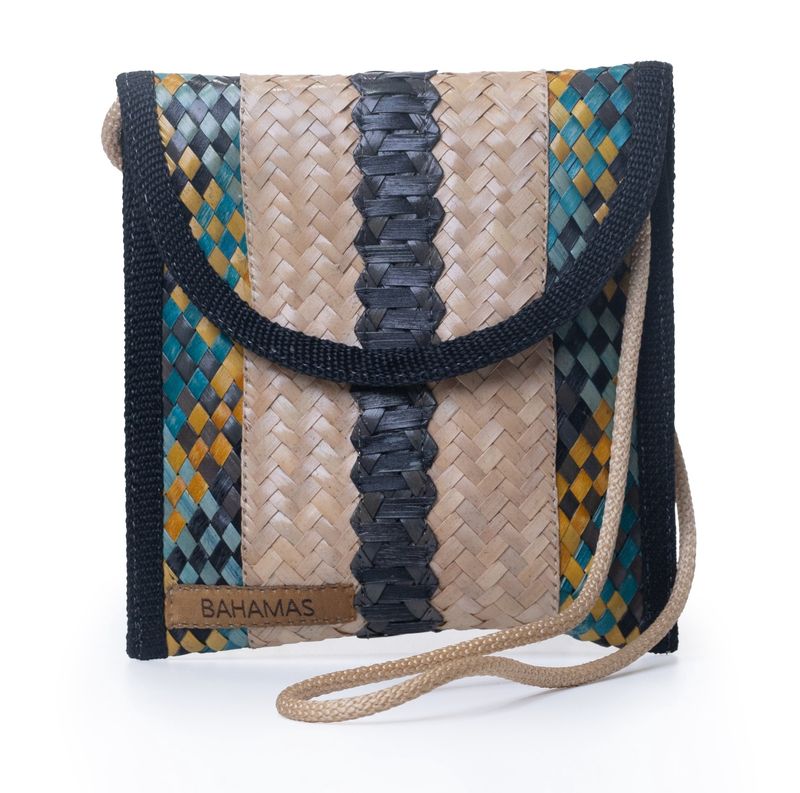 Medium Straw Pouch - Black, Aqua, &amp; Yellow
