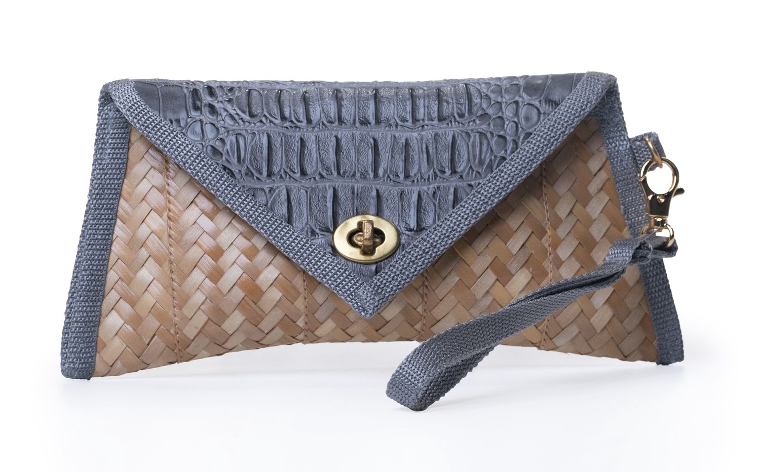 Straw Wristlet - Gray Leather