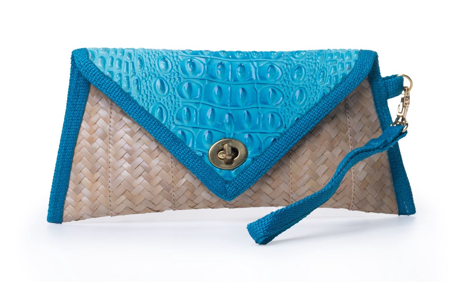 Straw Wristlet - Aqua Leather