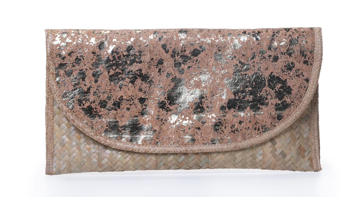 Medium Straw Clutch - Nude &amp; Gold
