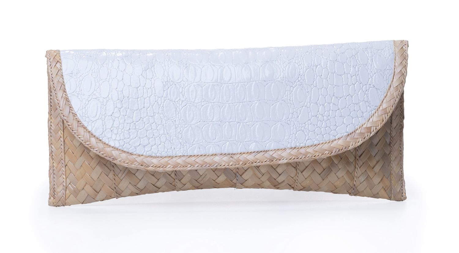 Small Straw with Leather Clutch - White