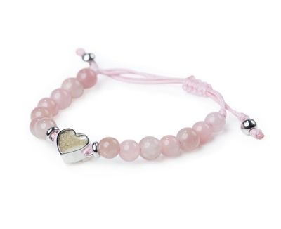Beaded Bracelet Adjustable - Heart - Rose Quartz
