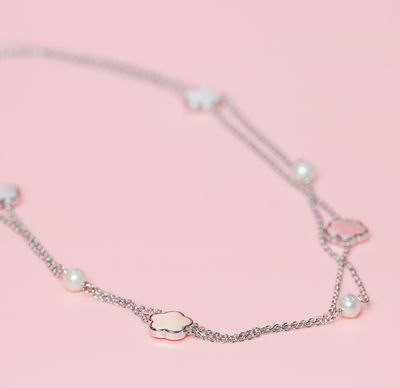 Queen Conch/SS Clover w. FWP Double Strand Necklace