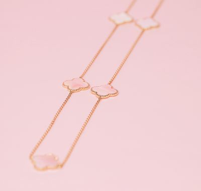 QC SS/RG Plated Clover Necklace