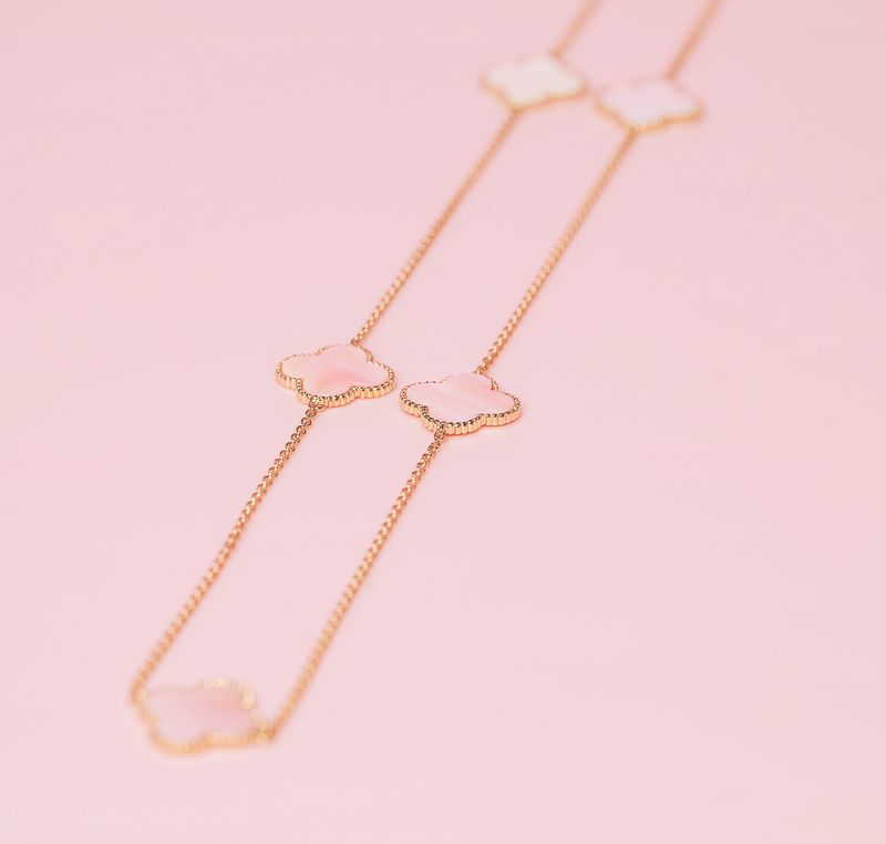 QC SS/RG Plated Clover Necklace