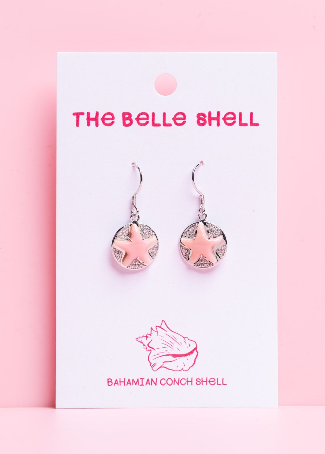 Queen Conch/SS Starfish in CZ Circle Drop Earring