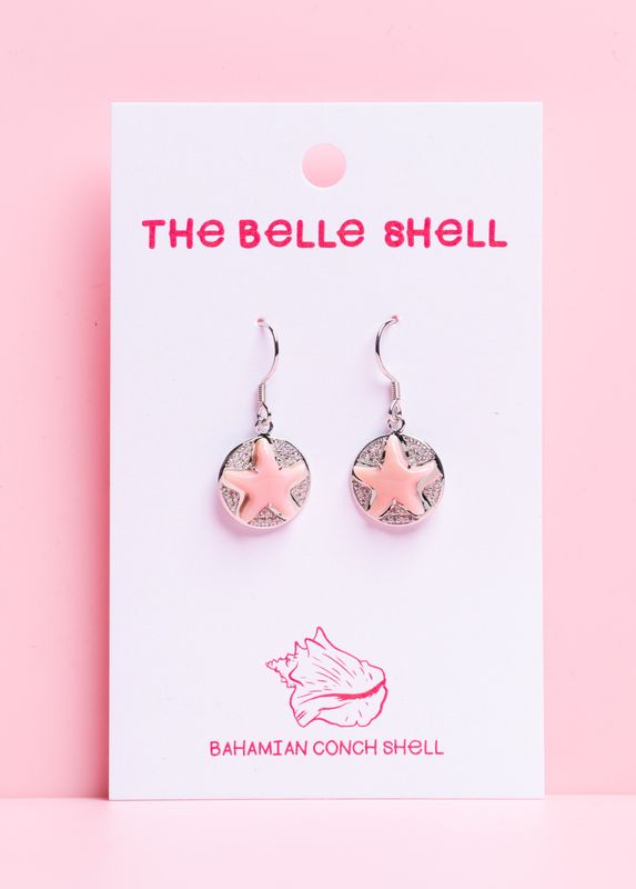 Queen Conch/SS Starfish in CZ Circle Drop Earring