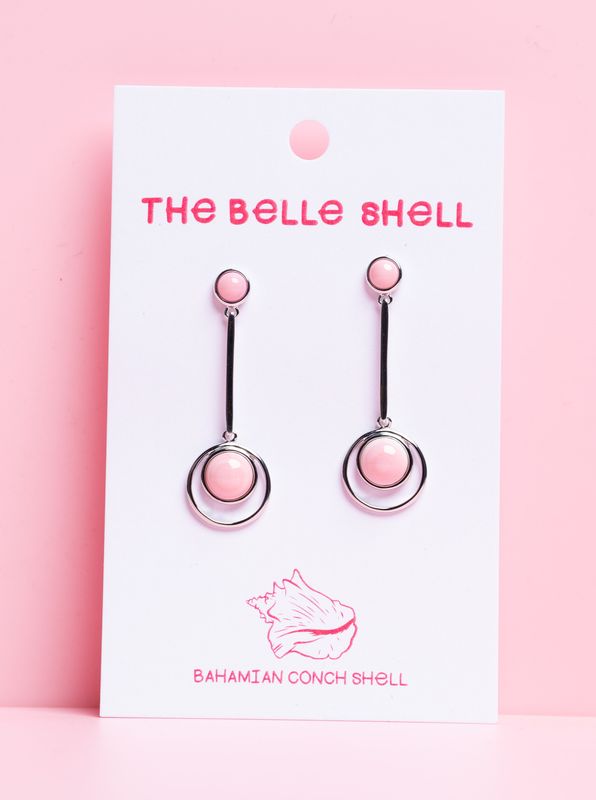 Queen Conch/SS Slim Top &amp; Bottom Circle Dangle Earring