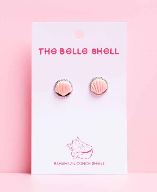 Queen Conch/SS Clam in Circle &quot;Bahamas&quot;Stud Earring