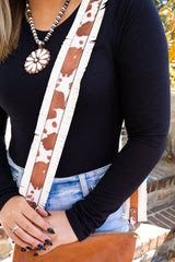 TIPI Tan Fringe Brown Cow Bag Strap