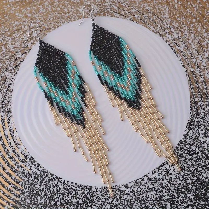 Black Beaded Dangle Earrings