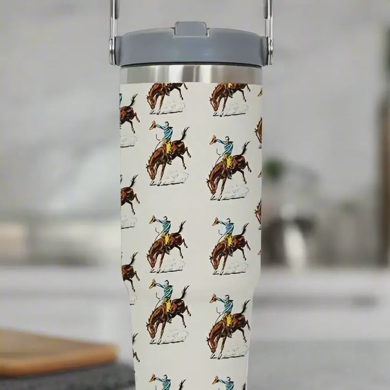 30oz Cream Retro Western Print Tumbler