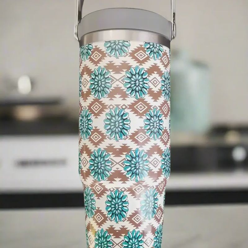 30oz Turquoise Western Print Tumbler