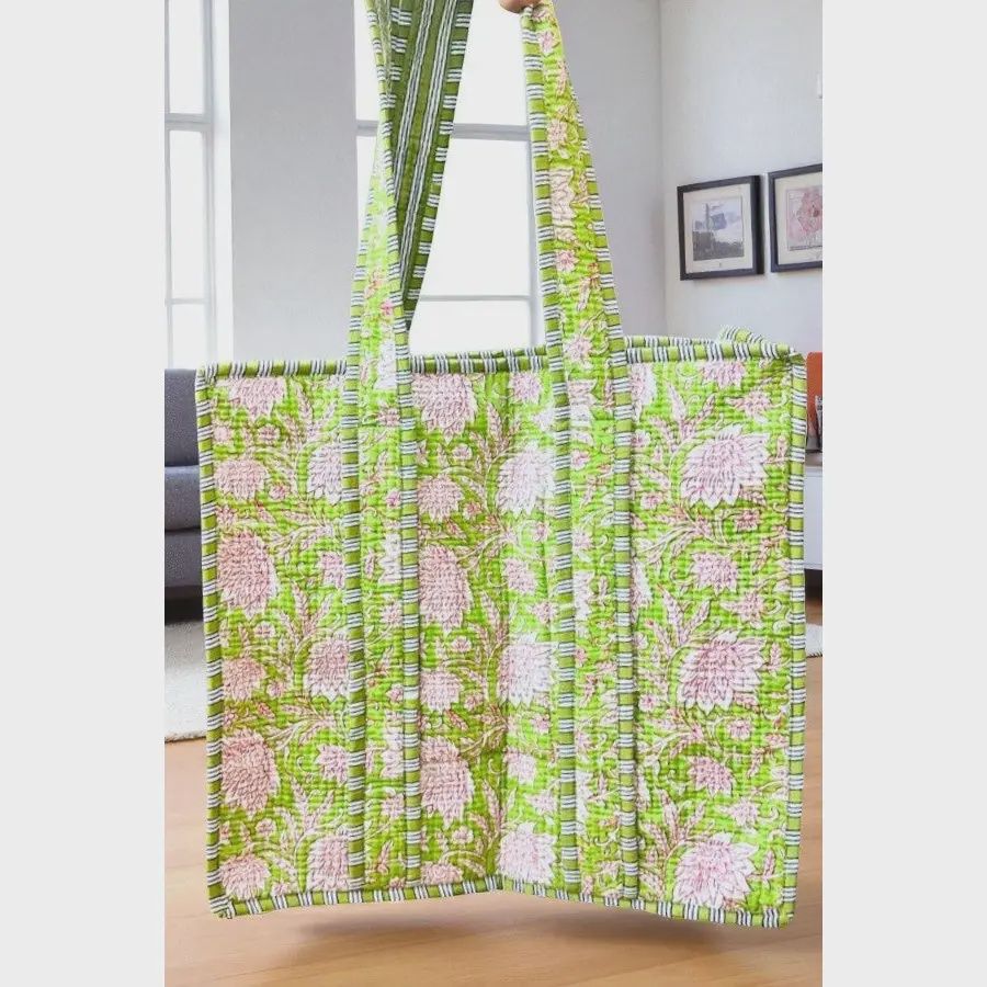 Garden Party Green Floral Tote Bag