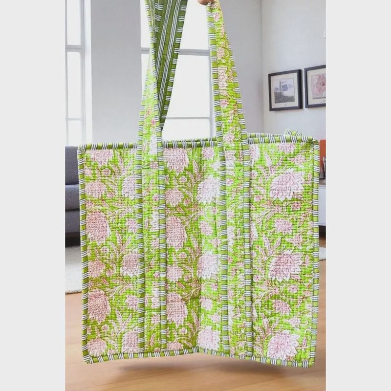 Garden Party Green Floral Tote Bag