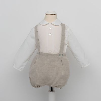 Conjunto Camisa e Calções Linho Cru Pérola Maria Malmequer - Conjunto Camisa e Calções Linho Cru Pérola