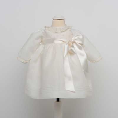 Vestido Linho com Peito Bordado Maria Malmequer - Vestido Linho com Peito Bordado
