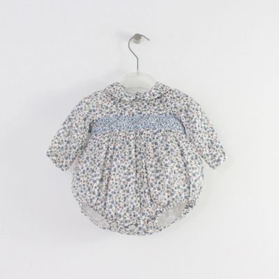 Fofo De Smocks Em Flores Azuis Maria Malmequer - Fofo De Smocks Em Flores Azuis